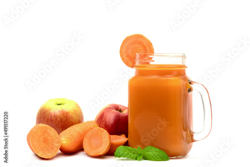 Fresh and healthy vegetable juice from vegetables on a white background