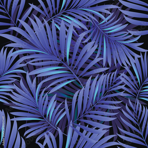 Palm. Seamless pattern with branches and leaves of tropical tree plant for print, web design, textile. Vector image. 