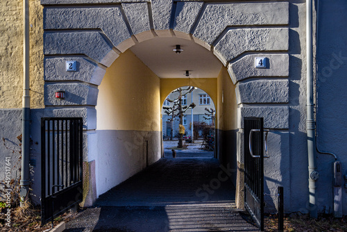 Canvas Print tunnel in the town, old brick building, Torshov, Oslo, Norway