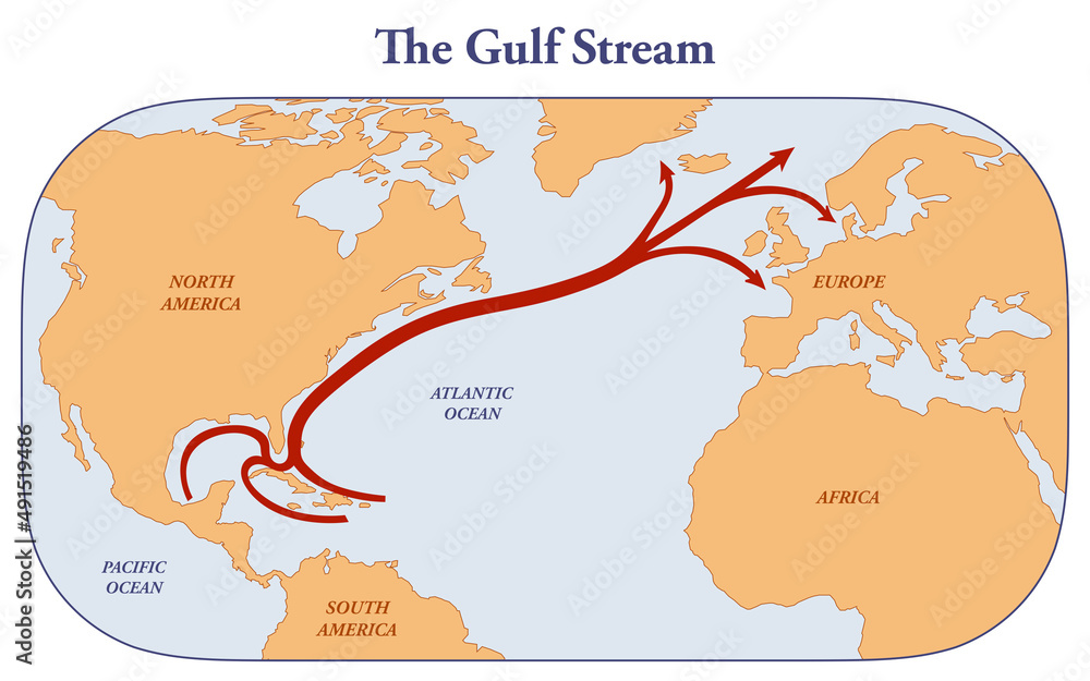 Map Of The Gulf Stream From The Caribbean To Northern America And