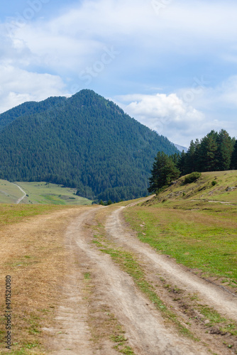 View in Mountains. Road to Shenako village from Diklo in Tusheti region