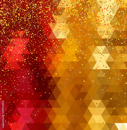 Red luxury background with triangle frame element and gold ribbon decoration and glitter light effect.