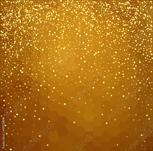 Gold crystal abstract pattern. Honey background. Sparkles, lights.