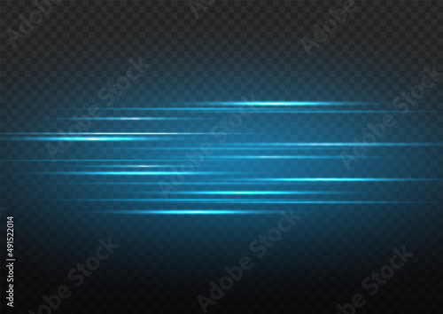 Horizontal light rays, glow speed line, flash blue photo