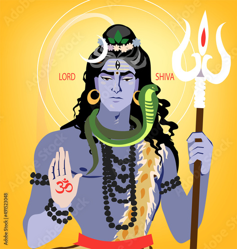 Hindu god Lord Shiva. Image on golden background, Indian Shiv images on  gold background. Vector