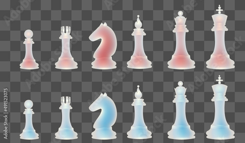 Vector chess piece set.Chess figures clipart with glass effect