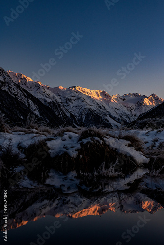 Sunset in the mountains in Arthurs Pass, Canterbury, New Zealand