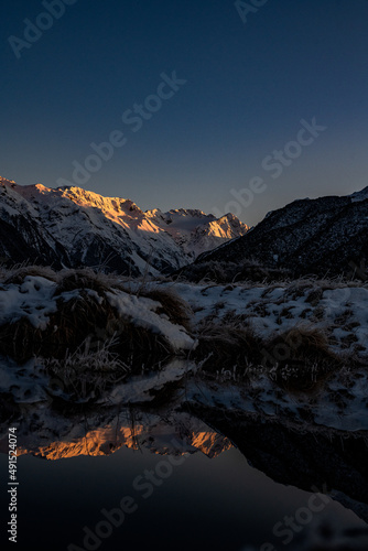 Sunset in the mountains in Arthurs Pass  Canterbury  New Zealand