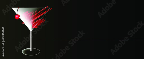 Cocktail with a cherry. Minimalist vector illustration on black background
