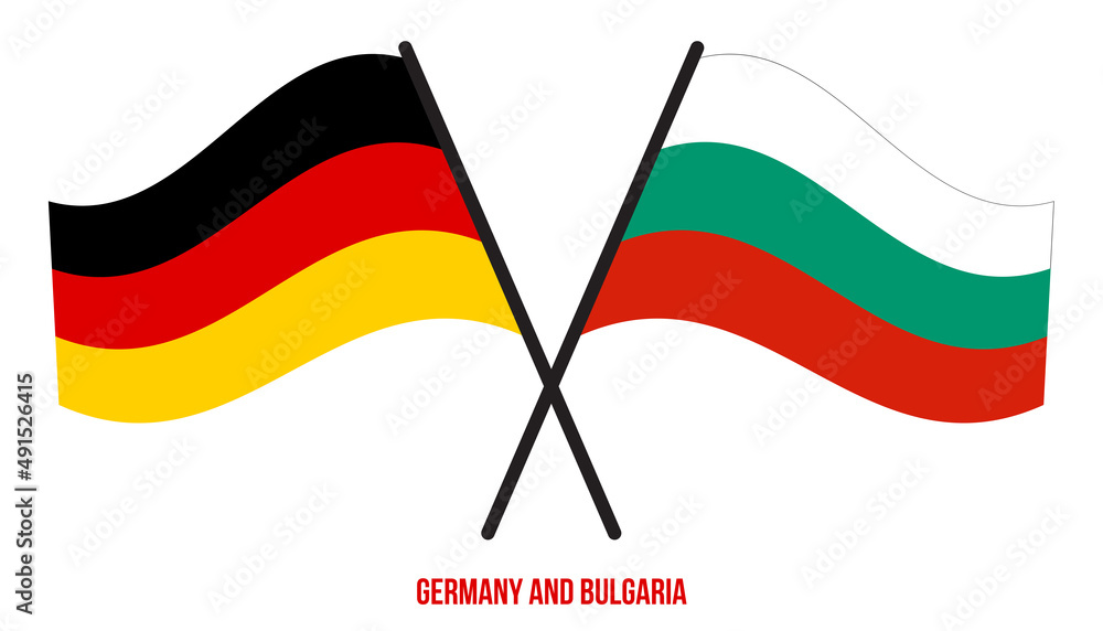Germany and Bulgaria Flags Crossed And Waving Flat Style. Official Proportion. Correct Colors. Germany and Bulgaria Flags Crossed And Waving Flat Style. Official Proportion. Correct Colors.