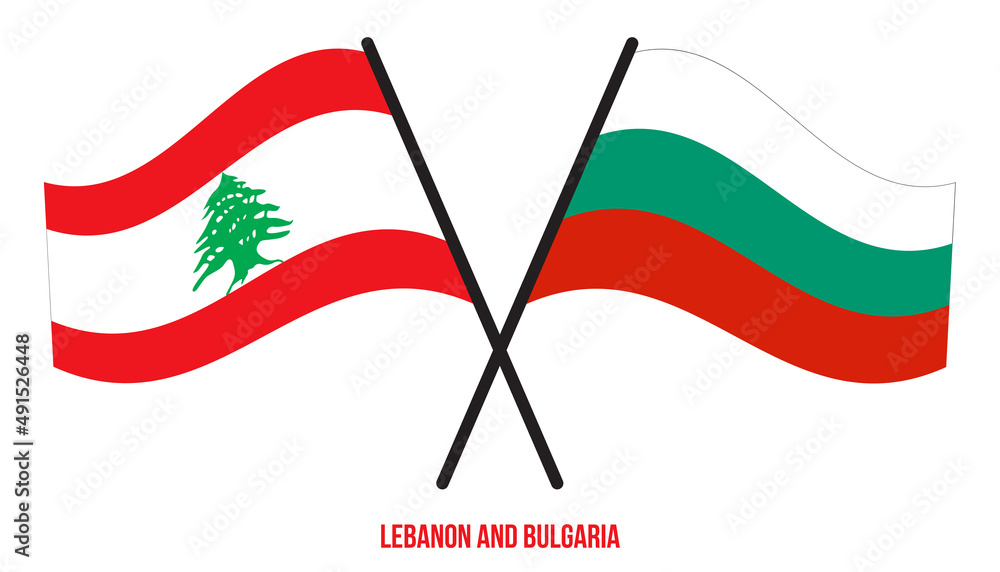 Lebanon and Bulgaria Flags Crossed And Waving Flat Style. Official Proportion. Correct Colors. Lebanon and Bulgaria Flags Crossed And Waving Flat Style. Official Proportion. Correct Colors.