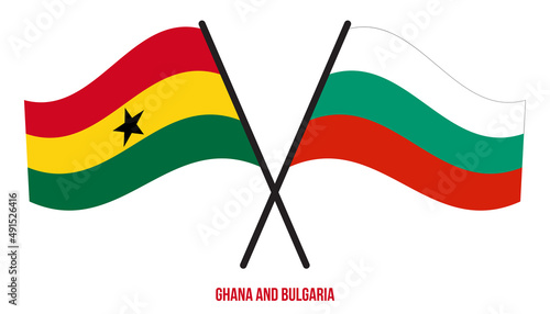 Ghana and Bulgaria Flags Crossed And Waving Flat Style. Official Proportion. Correct Colors.