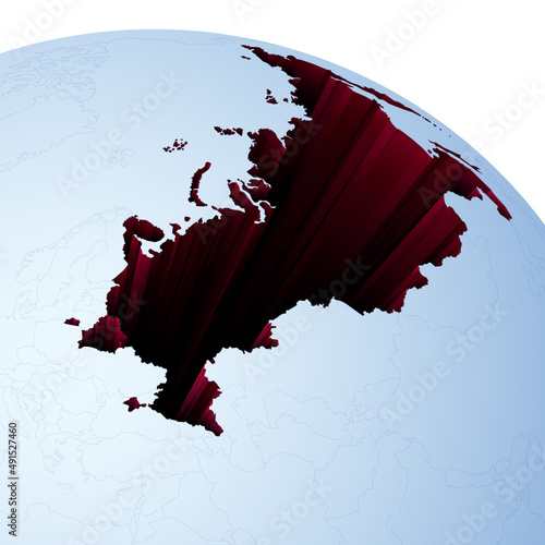 Russia now. Terryfying map of country that has come under total sanctions and economic blockade. Result of so-called 'military special operation' in Ukraine. Abstract black hole on the planet Earth
