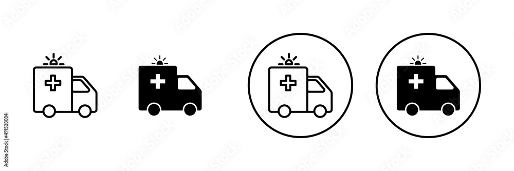 Ambulance icons set. ambulance truck sign and symbol. ambulance car Ambulance icons set. ambulance truck sign and symbol. ambulance car