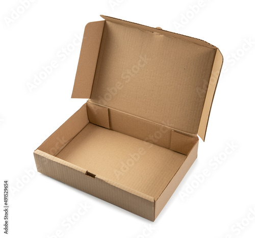 Empty open cardboard box. Postal and transport packaging isolated on a white background