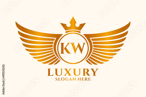 Luxury royal wing Letter KW crest Gold color Logo vector, Victory logo, crest logo, wing logo, vector logo template. photo
