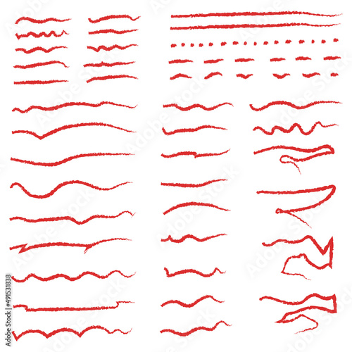 Handmade Collection Set Of Red Underline Vector . Doodle Style Different Shapes / Illustration