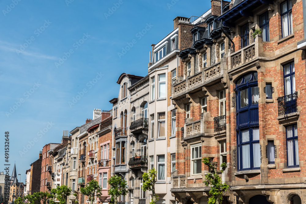 Schaerbeek, Brussels - Belgium - Art nouveau facades around the Monplaisir borrow