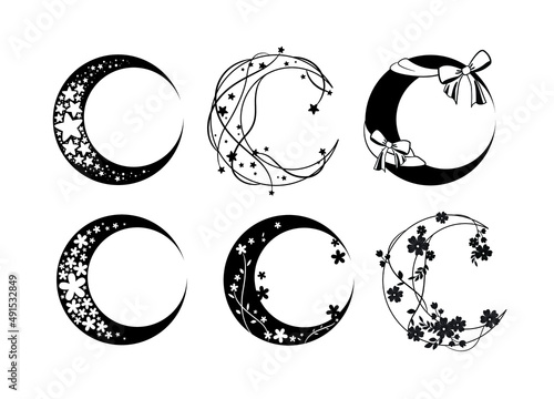 Silhouette Moon, Moon Black silhouettes drawn on a white background.