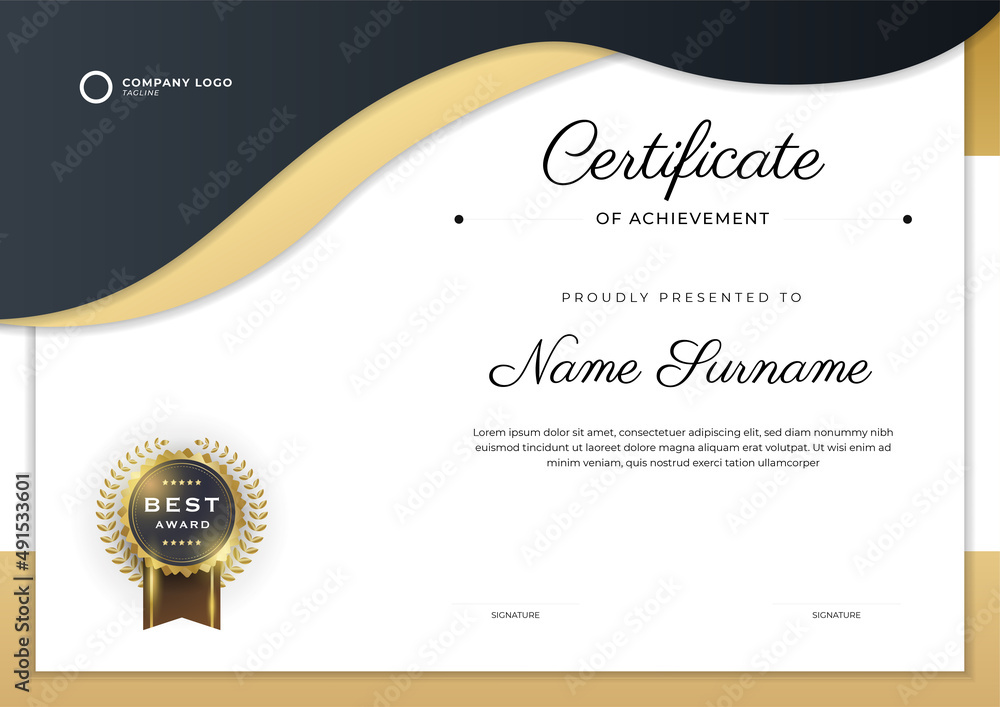 Elegant black and gold certificate of achievement template with gold ...