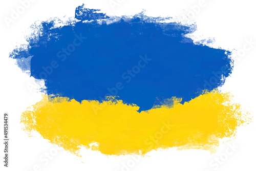 Effect pf brushed color of Ukraine. Oil paint of Ukraine color. Blue and Yellow background.