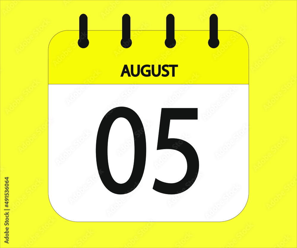 August 05th yellow calendar icon for days of the month