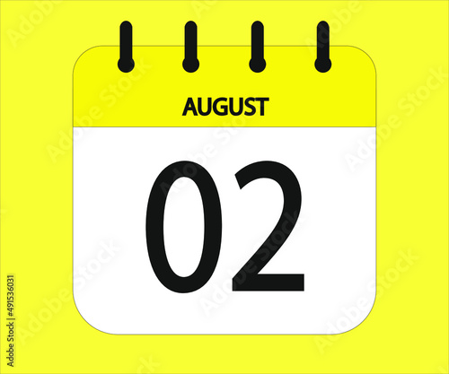 August 02th yellow calendar icon for days of the month photo