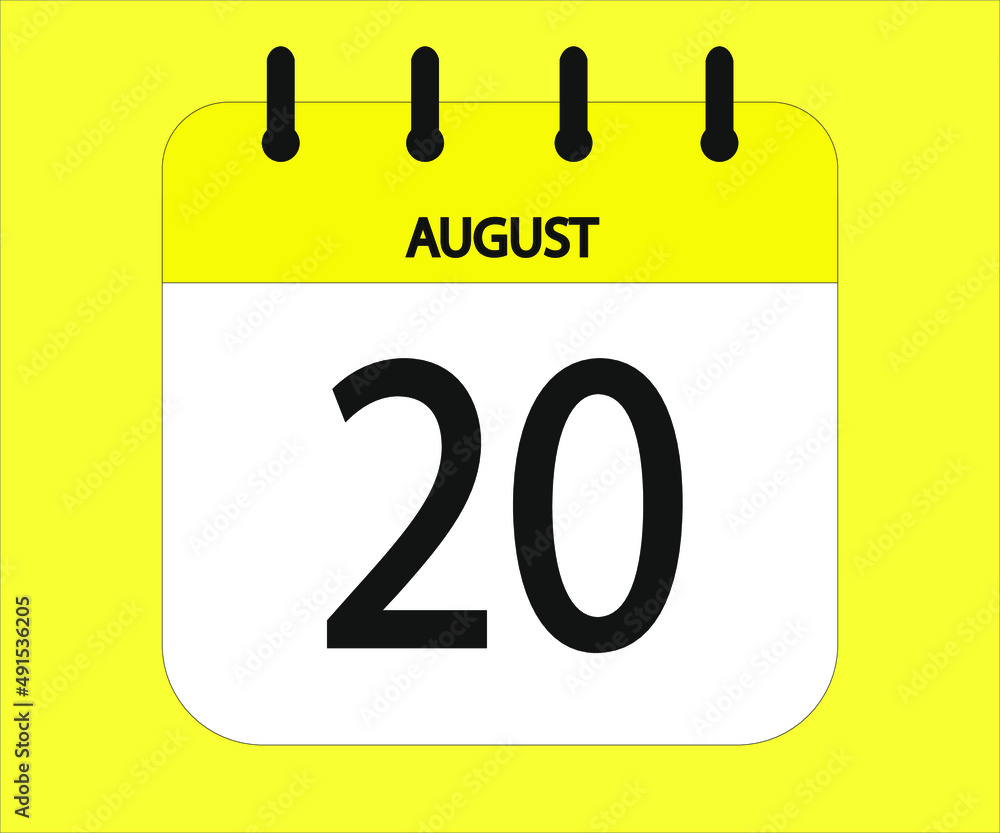 August 20th yellow calendar icon for days of the month August 20th yellow calendar icon for days of the month