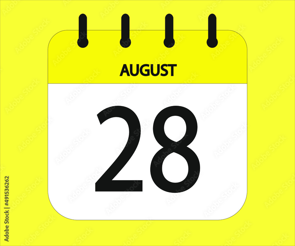 August 28th yellow calendar icon for days of the month August 28th yellow calendar icon for days of the month