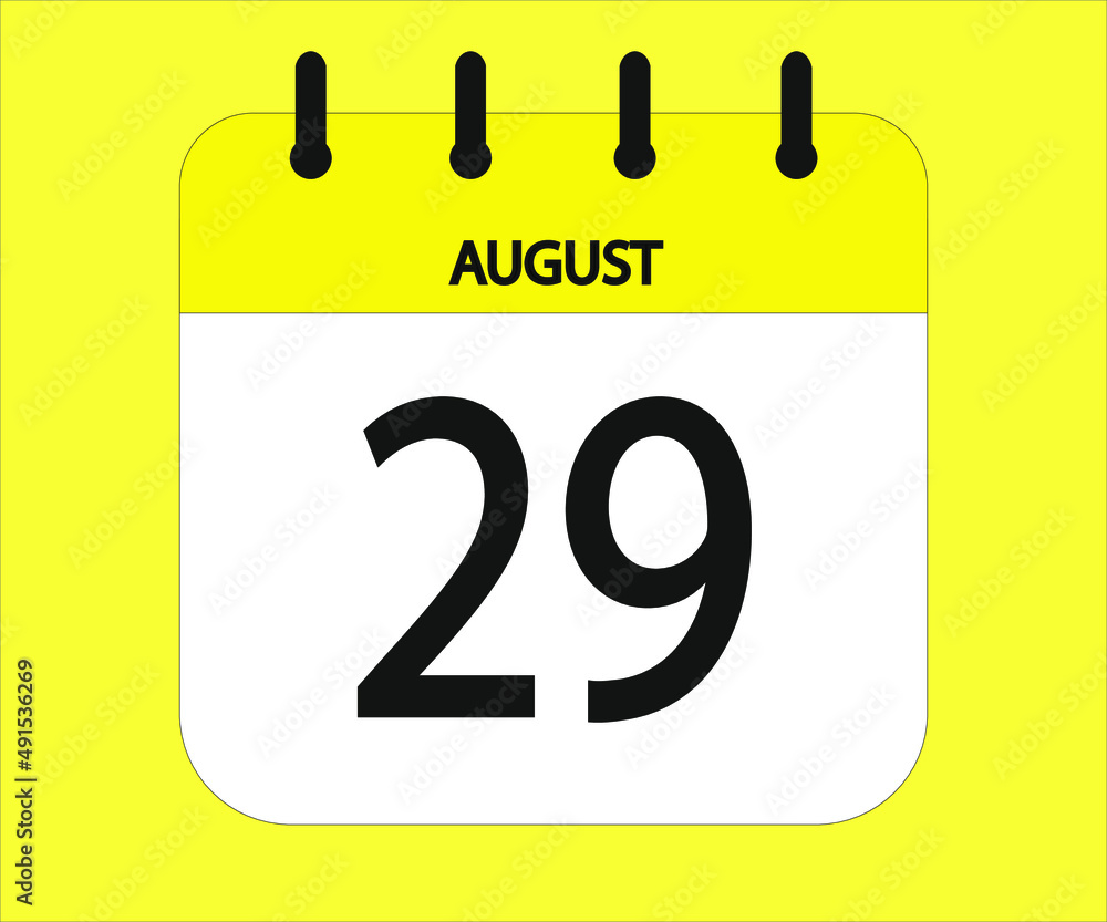 August 29th yellow calendar icon for days of the month August 29th yellow calendar icon for days of the month
