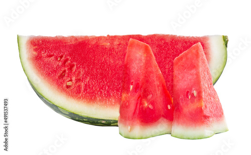 Juicy watermelon and two slices isolated