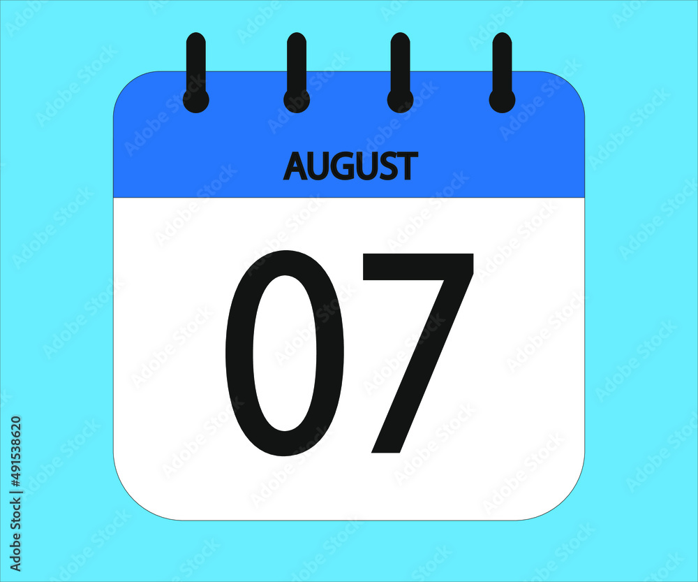 August 07th blue calendar icon for days of the month August 07th blue calendar icon for days of the month
