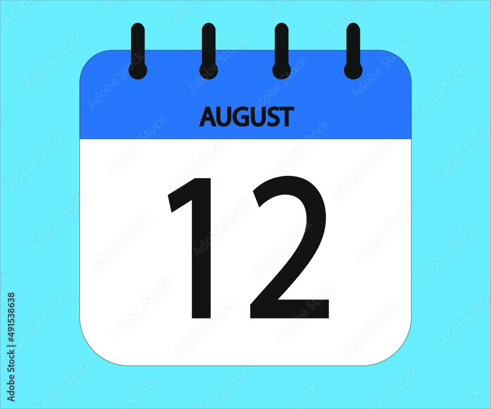 Fototapeta premium August 12th blue calendar icon for days of the month