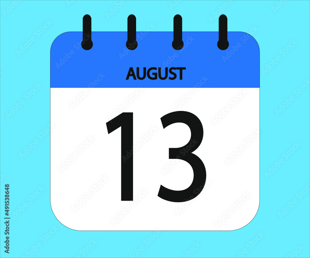 August 13th blue calendar icon for days of the month August 13th blue calendar icon for days of the month