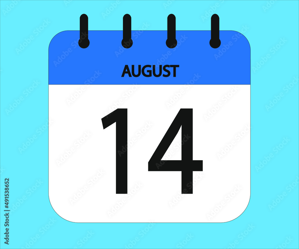 August 14th blue calendar icon for days of the month August 14th blue calendar icon for days of the month