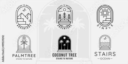 set of abstract stairs logo line art simple minimalist vintage vector illustration template icon graphic design. bundle collection of various nature concept with badge and typography concept