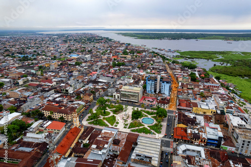 Aerial view of Iquitos, Peru, also known as the Capital of the Peruvian Amazon. It is also the largest city in the world that is not reachable by road.