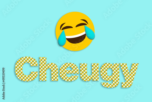 Cheugy slang by Generation Z to describe lifestyle trends of the early 2010s and millennials. Naff aesthetic the opposite of trendy or trying too hard, symbolised by laughing emoji photo