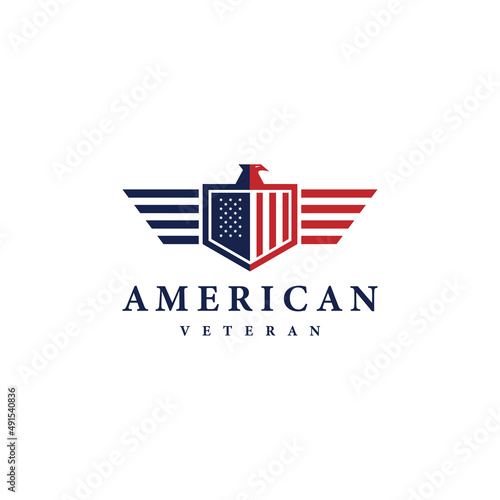 american veteran shield patriotic national emblem logo design vector