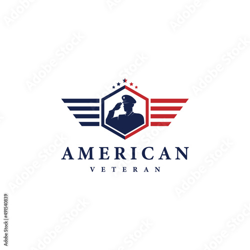 american veteran shield patriotic national emblem logo design vector