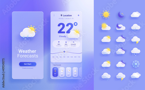 Obraz na plátně Mobile weather app interface design