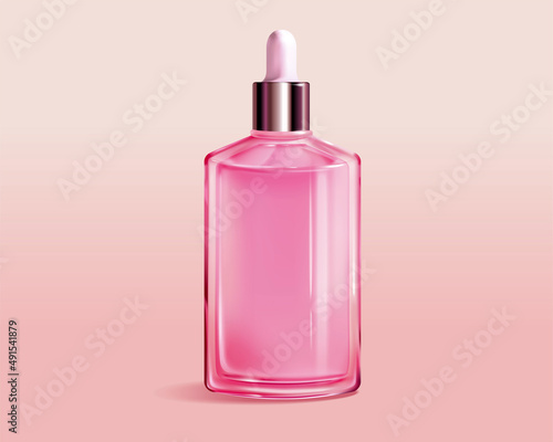 3d pink glass dropper bottle mockup