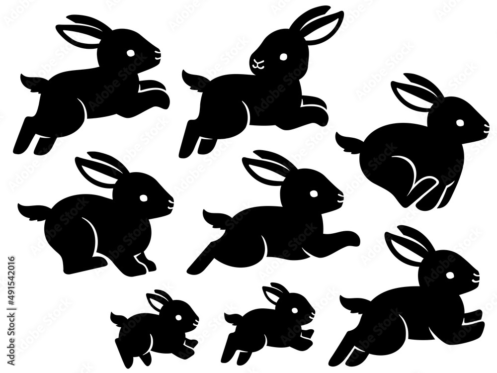 走るウサギのシルエットイラストセット Stock Vector Adobe Stock