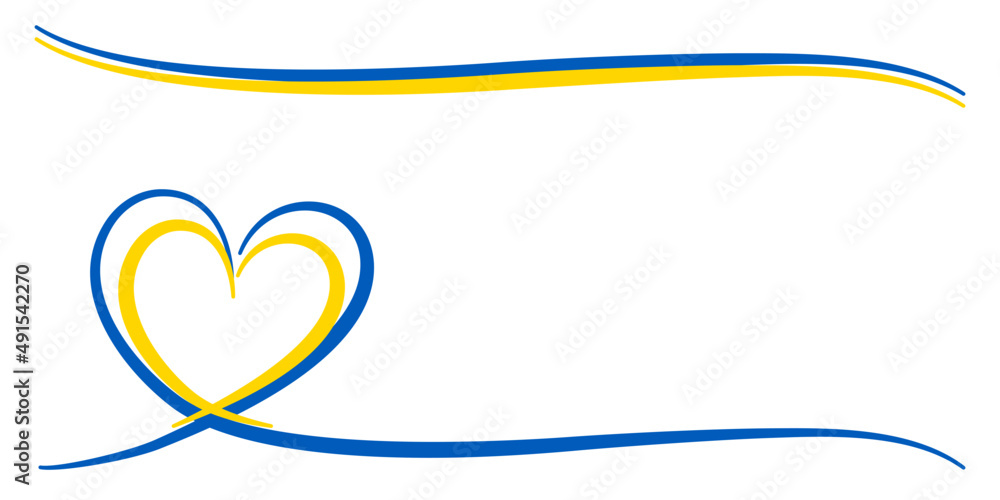 Niebieskie i żółte serce - kolory flagi Ukrainy. Wsparcie dla Ukrainy. "Nie" dla wojny. Białe tło z ilustracją wektorową z miejscem na tekst. - obrazy, fototapety, plakaty 
