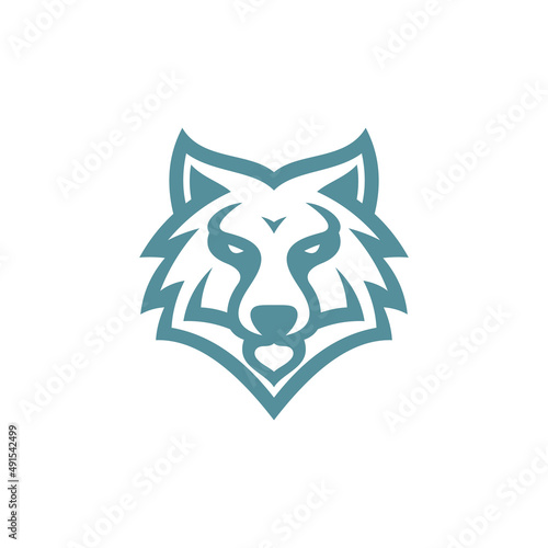 Fototapeta Naklejka Na Ścianę i Meble -  Abstract line art outline wolf head logo design, wolf face vector icon