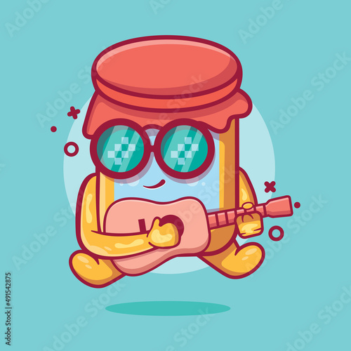 cool jam jar character mascot playing guitar isolated cartoon in flat style design 