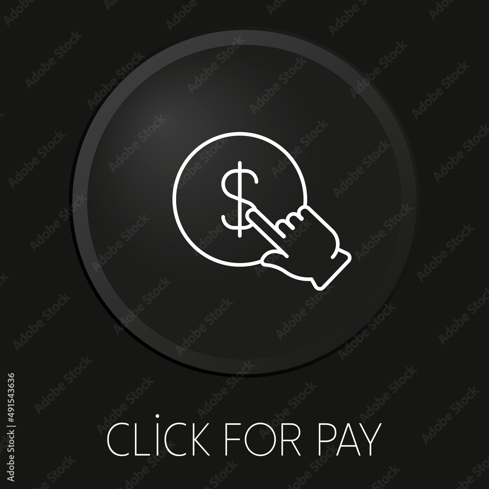 Click for pay minimal vector line icon on 3D button isolated on black background. Premium Vector. Click for pay minimal vector line icon on 3D button isolated on black background. Premium Vector.