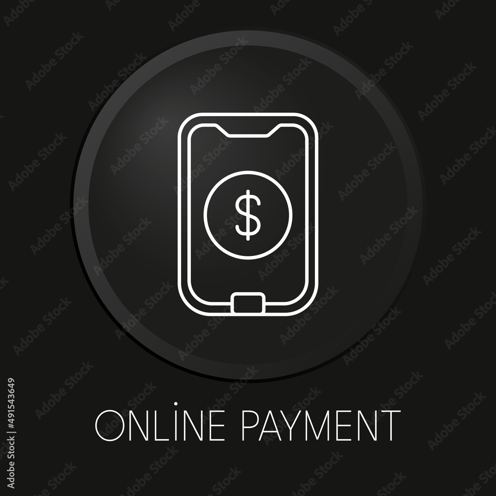 Online payment minimal vector line icon on 3D button isolated on black background. Premium Vector. Online payment minimal vector line icon on 3D button isolated on black background. Premium Vector.