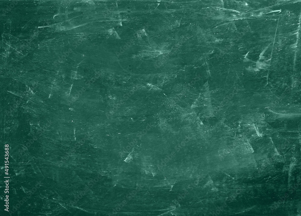 Green Blackboard Chalkboard texture.Empty blank black dirty school board  wall banner background backdrop with traces of chalk  text.Class,Cafe,bakery,restaurant menu template wallpaper. DIY. Lettering  Stock Photo