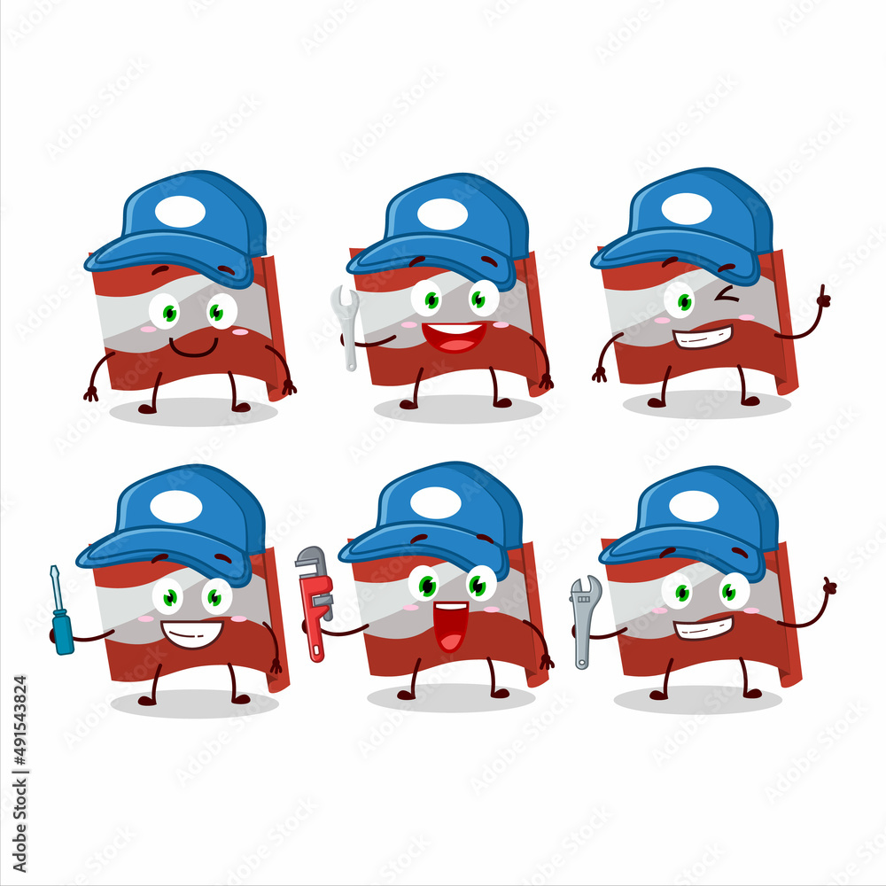 mechanic austria flag cute mascot character with pliers mechanic austria flag cute mascot character with pliers